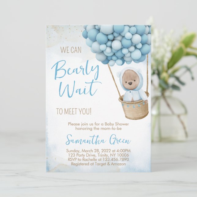 We Can Bearly Wait Baby Shower Invitation (Standing Front)