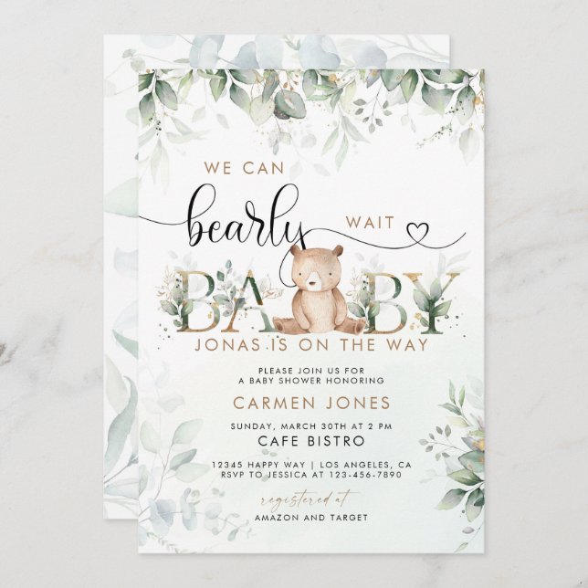 We Can Bearly Wait Baby Shower Invitation (Front/Back)
