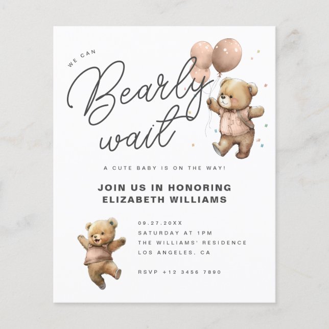 We Can Bearly Wait Baby Shower Invitation | Budget (Front)