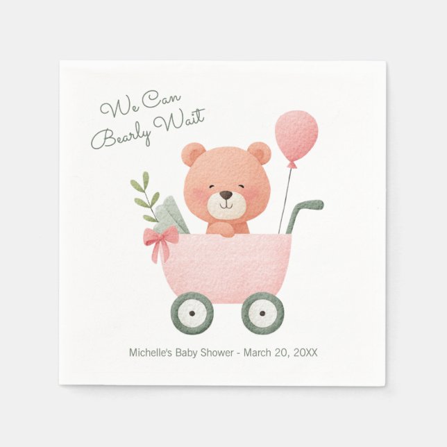 "We Can Bearly Wait" Baby Shower Napkin (Front)