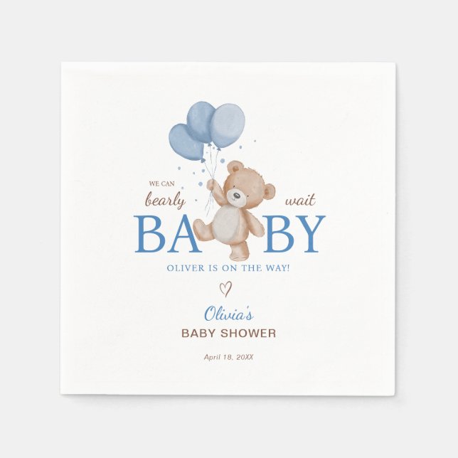 We Can Bearly Wait Baby Shower Napkin (Front)
