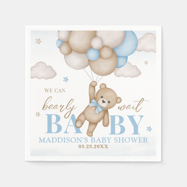 We Can Bearly Wait Baby Shower Paper Napkin (Front)