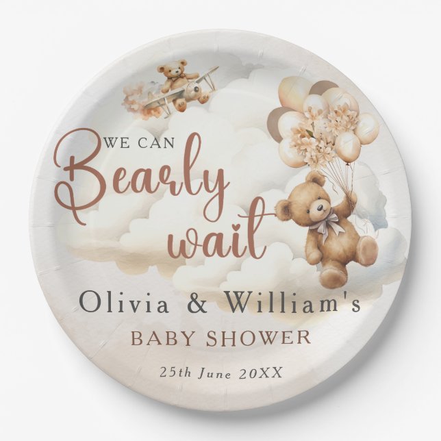We Can Bearly Wait Baby Shower Paper Plate (Front)