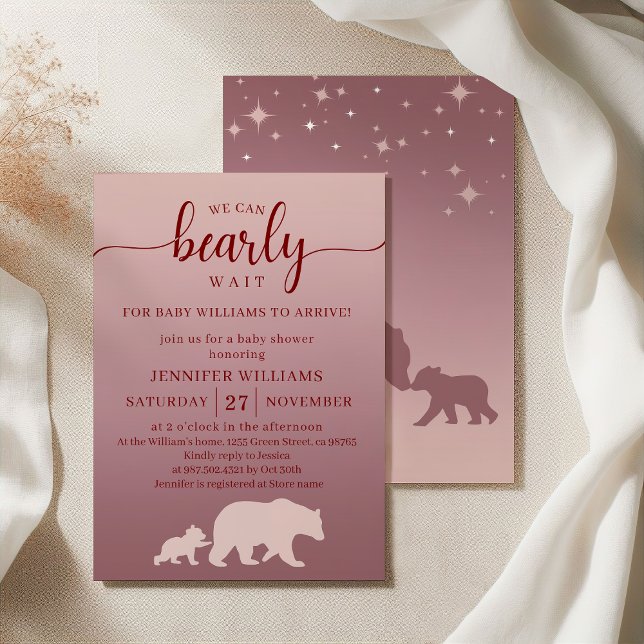 We Can Bearly Wait Baby Shower Pink Ombre Woodland Invitation (Creator Uploaded)
