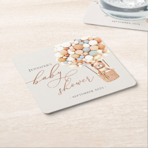 We Can Bearly Wait! Baby Shower Square Paper Coast Coaster