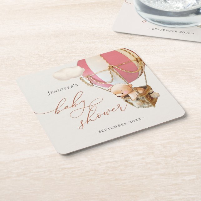 We Can Bearly Wait! Baby Shower Square Paper Coast Coaster (Angled)