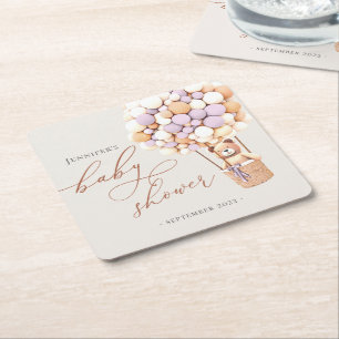 We Can Bearly Wait! Baby Shower Square Paper Coast Square Paper Coaster