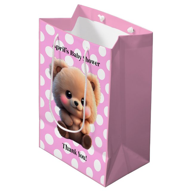 We can Bearly Wait Baby Shower teddy bear polkadot Medium Gift Bag (Front Angled)