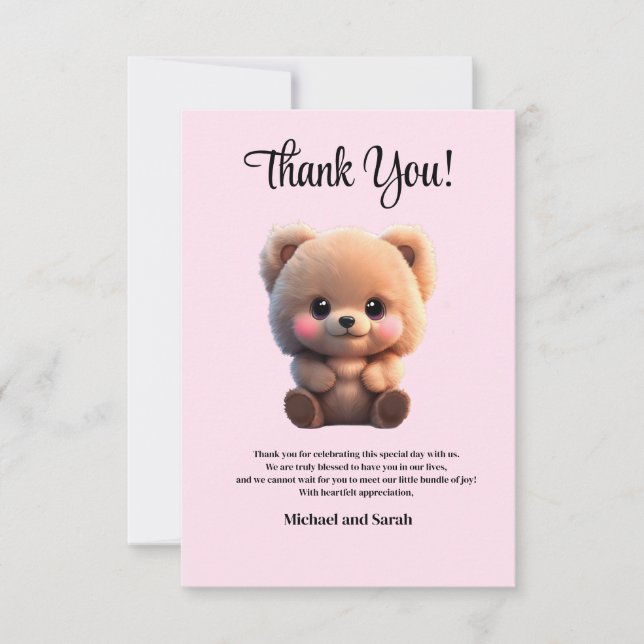 We can Bearly Wait Baby Shower teddy bear Thank You Card (Front)