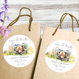 We can bearly wait baby shower thank you favors classic round sticker