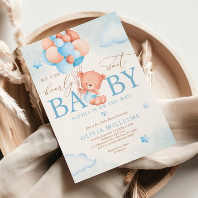We Can Bearly Wait Balloon Baby Shower Invitation (Creator Uploaded)