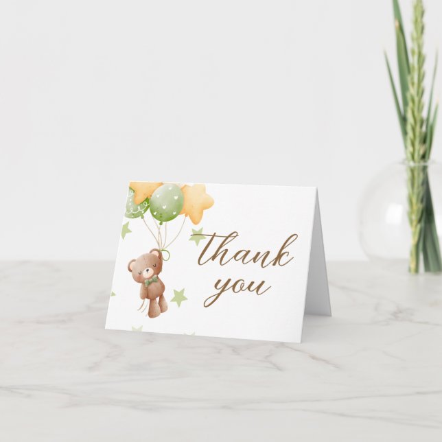 We Can Bearly Wait Balloon Baby Shower Thank You Card (Front)