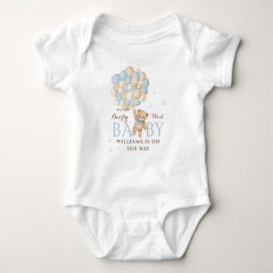 We Can Bearly Wait Balloon Bear Baby Boy Shower Bodysuit