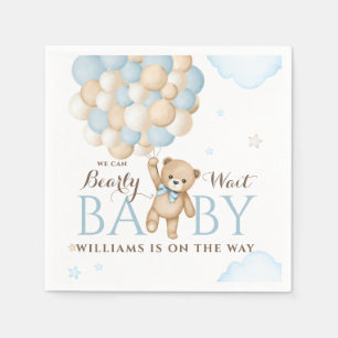 We Can Bearly Wait Balloon Bear Baby Boy Shower Napkin