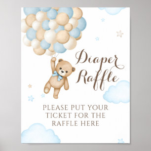 We Can Bearly Wait Balloon Bear Baby Boy Shower  Poster
