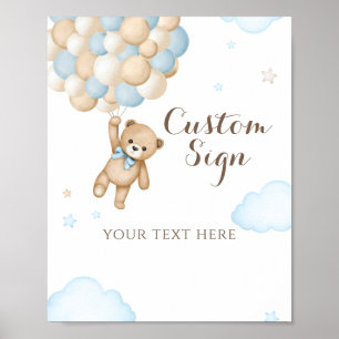 We Can Bearly Wait Balloon Bear Baby Boy Shower Poster