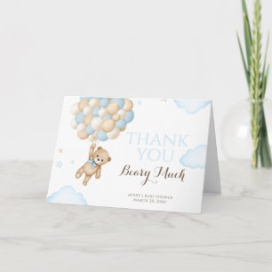 We Can Bearly Wait Balloon Bear Baby Boy Shower Thank You Card