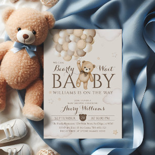 We Can Bearly Wait Balloon Bear Baby Shower  Invitation