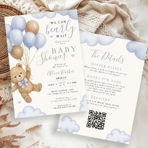 We can bearly wait balloon bear boy baby shower invitation