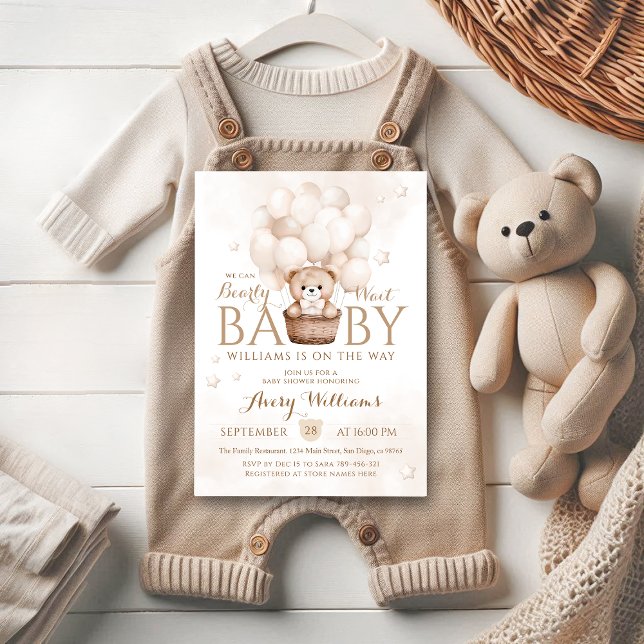 We Can Bearly Wait Balloon Neutral Baby Shower  Invitation (Creator Uploaded)