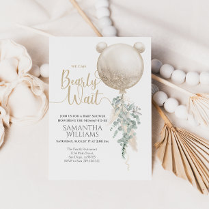 We can bearly wait Balloon Pampas Baby Shower Invitation