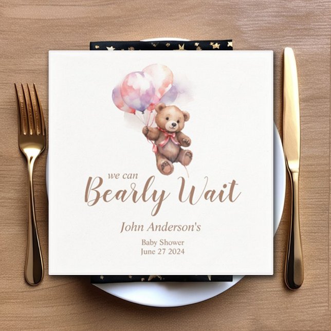 We can Bearly Wait Balloon Teddy Bear Baby Shower Napkin (Creator Uploaded)