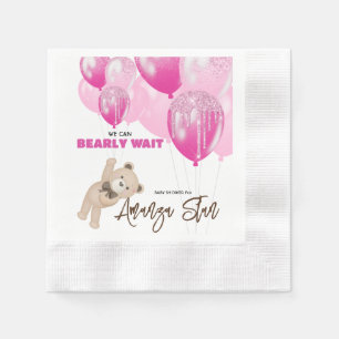 We Can Bearly Wait Balloons Teddy Bear Baby Shower Napkin