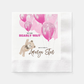 We Can Bearly Wait Balloons Teddy Bear Baby Shower Napkin