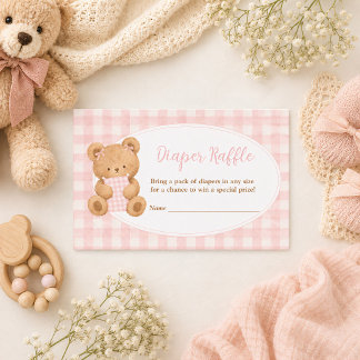 We Can Bearly Wait Bear Baby Girl Diaper Raffle Card