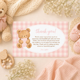 We Can Bearly Wait Bear Baby Girl Gingham Card