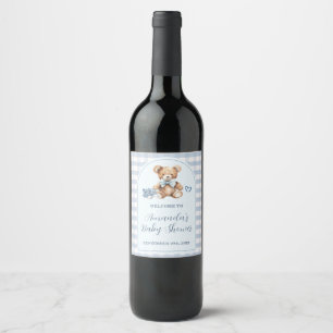 We can Bearly Wait Bear Baby Shoes Baby Shower Wine Label