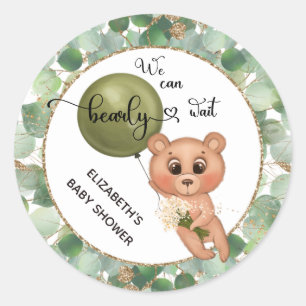 We Can Bearly Wait Bear Baby Shower  Classic Round Sticker