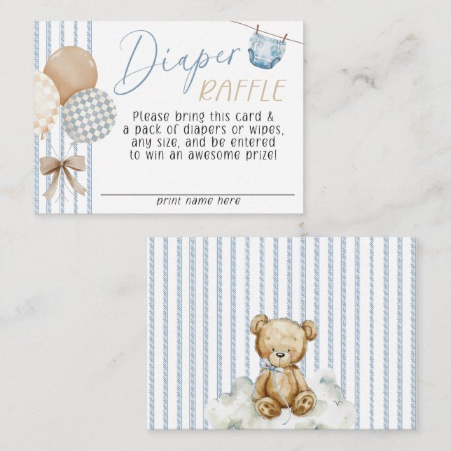 We Can Bearly Wait Bear Baby Shower Diaper Raffle Enclosure Card (Front/Back)