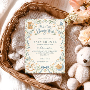 We Can Bearly Wait Bear Baby Shower Invitation
