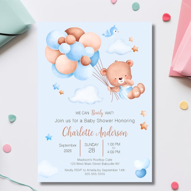 We Can "Bearly" Wait Bear Baby Shower Invitation (Creator Uploaded)