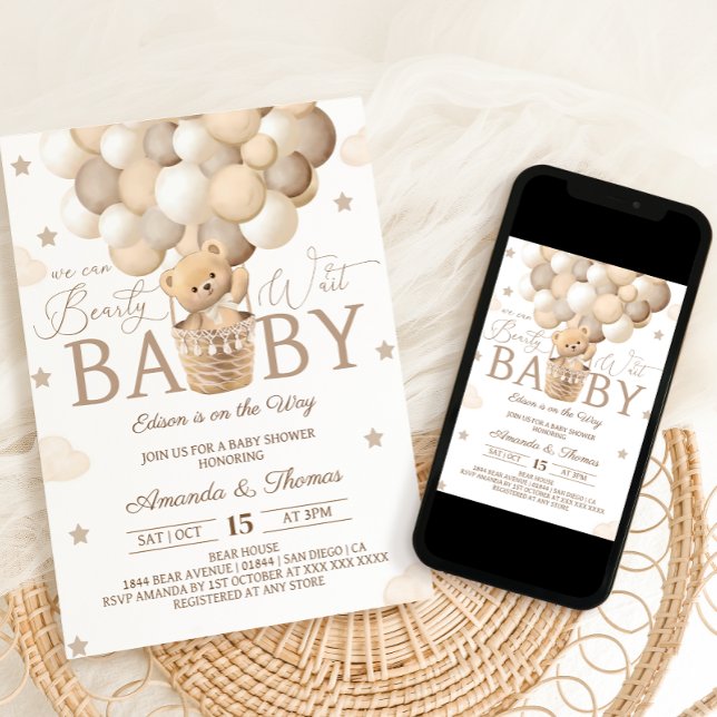 We Can Bearly Wait Bear Baby Shower Invitation (Creator Uploaded)