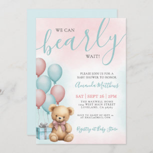 We Can Bearly Wait Bear Baby Shower Invitation
