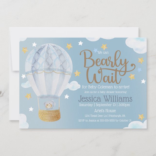 We Can Bearly Wait Bear Baby Shower Invitation (Front)