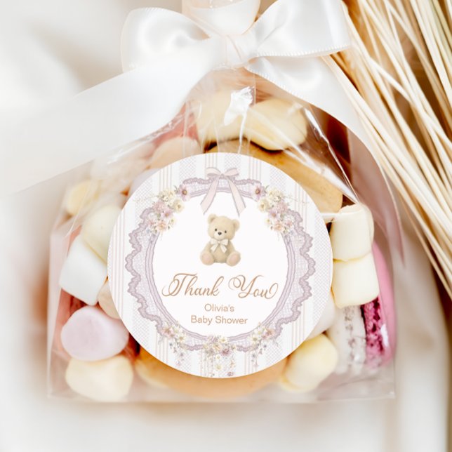 We Can Bearly Wait Bear Baby Shower Thank You Classic Round Sticker (Creator Uploaded)
