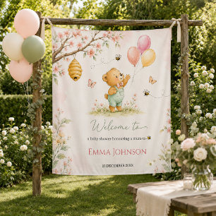 We Can Bearly Wait Bear Baby Shower Welcome Tapestry