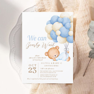 We can Bearly Wait Bear Balloon Baby Boy Shower Invitation