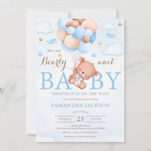 We Can Bearly Wait Bear Balloon Baby Shower  Invitation