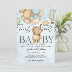 We Can Bearly Wait Bear Balloon Baby Shower Invitation