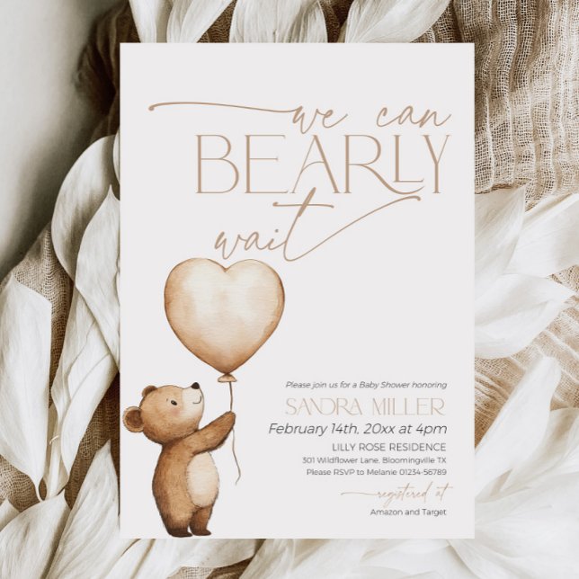 We Can Bearly Wait Bear Balloon Baby Shower Invitation (Neutral We Can Bearly Wait Baby Shower Invitation )