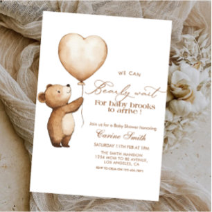 We Can Bearly Wait bear & balloon Baby Shower Invitation