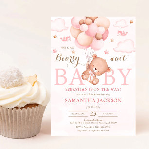 We Can Bearly Wait Bear Balloon Baby Shower Invitation