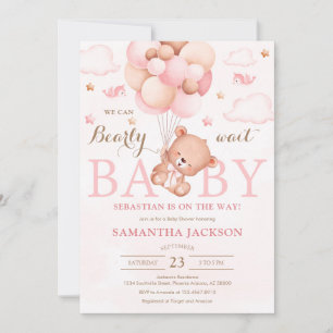 We Can Bearly Wait Bear Balloon Baby Shower Invitation