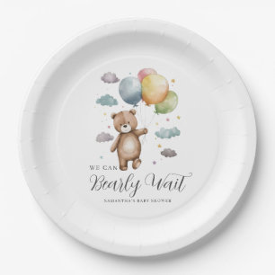 We Can Bearly Wait Bear Balloon Baby Shower Paper Plate