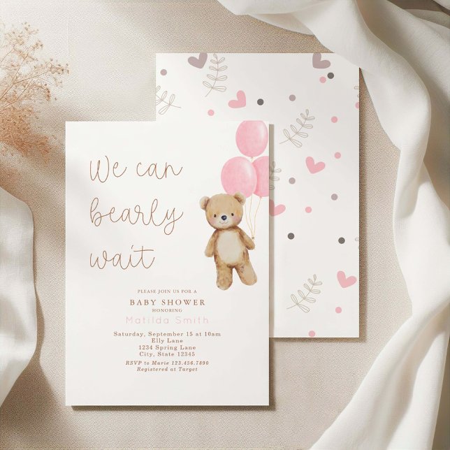We Can Bearly Wait Bear Balloons Baby Shower Invitation (Creator Uploaded)