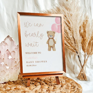 We Can Bearly Wait Bear Balloons Baby Shower Poster